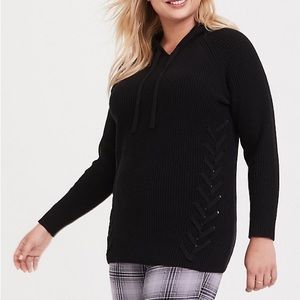 Torrid 3X Black Pullover Hooded Knit Sweater